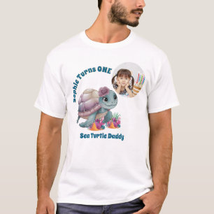 Camiseta Foto de Tartaruga Marinha Floral Fofa para 1º Aniv