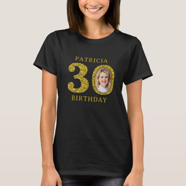 Camiseta Foto do aniversário de 30 anos brilhante Dourado p (Frente)