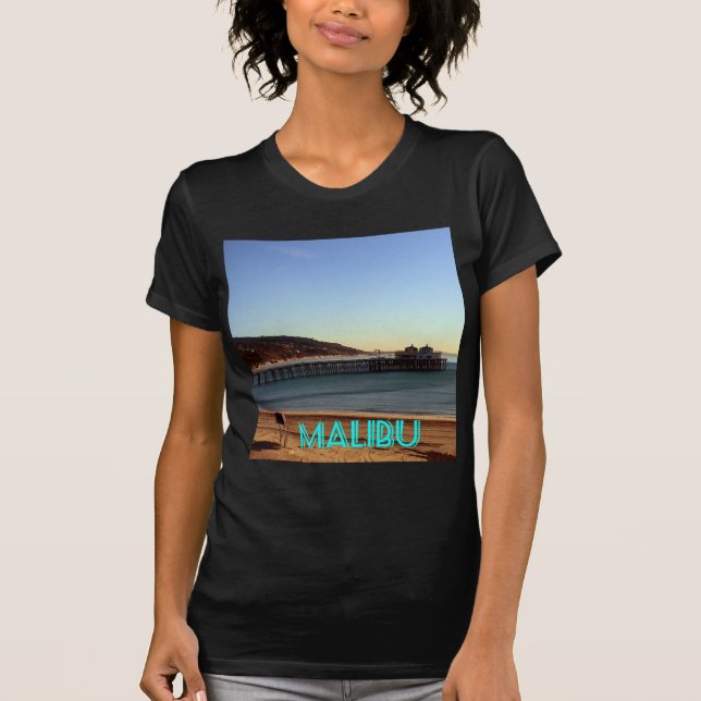 Camiseta Foto do cais de Malibu e da praia de Surfrider, (Frente)