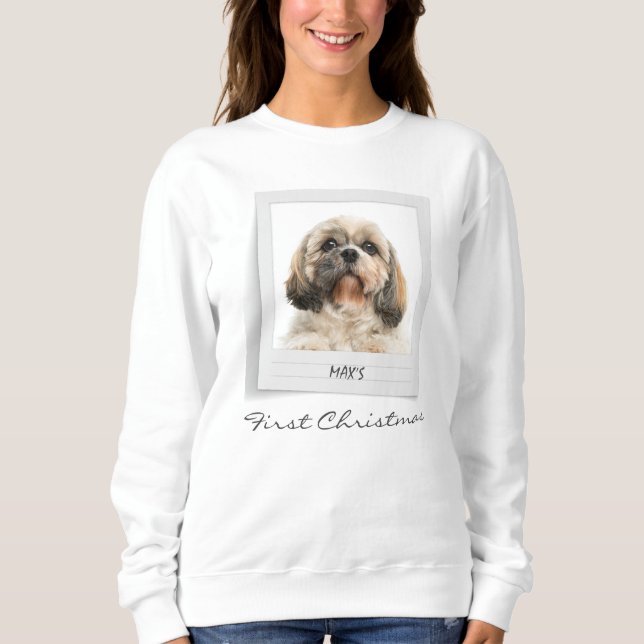 Camiseta Foto do Cão Pet Personalizada no Primeiro Natal (Frente)