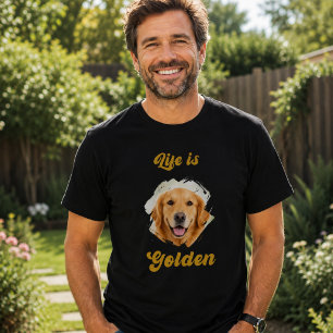 Camiseta Foto do Golden Retriever A Vida é Dourada Preto Ou