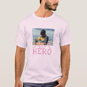 Camiseta Foto do Pai de Tipografia Rosa Herói do pai