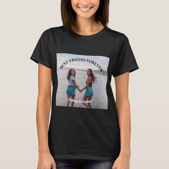 Camiseta Foto e nome personalizados dos melhores amigos par (Frente)