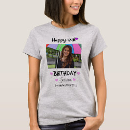 Camiseta Foto e nome personalizados Feliz 17º aniversário d