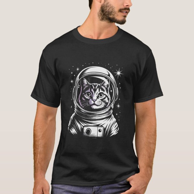 Camiseta Foto engraçada de astronauta com gato retrô (Frente)