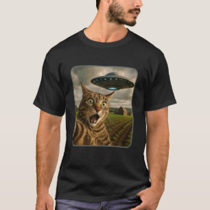 Camiseta Foto Engraçada de Gato com Meme de Alien de OVNI 1