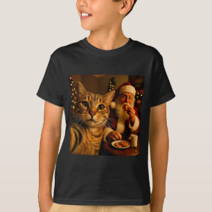 Camiseta Foto Engraçada de Gato com Papai Noel Meme de Nata