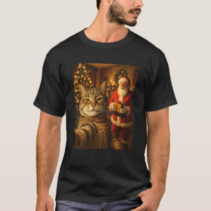 Camiseta Foto engraçada de gato com Papai Noel Meme de Nata