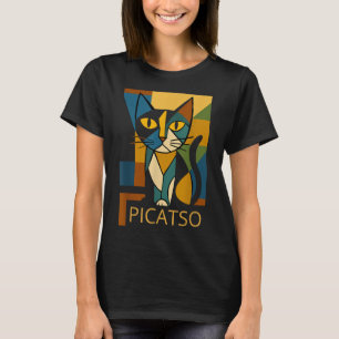 Camiseta Foto Engraçada de Gato Picatso - Estilo de Arte Cu