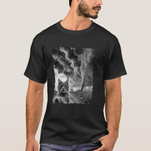 Camiseta Foto Engraçada de Gato Tornado Tempestade Ventania