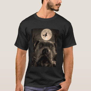 Camiseta Foto engraçada de Pit Bull Lua Cheia Bruxa Voadora
