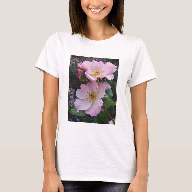 Camiseta Foto floral da flor Rosa Selvagem Rosa (Frente)