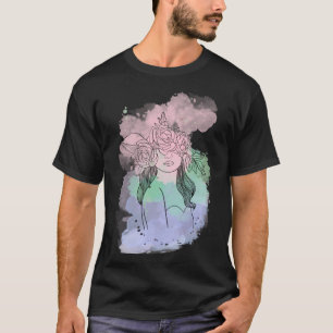 Camiseta Foto floral Retrato colorido de um enigma floral