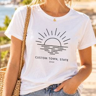 Camiseta Foto Minimalista Moderna de Pôr do Sol no Lago Per