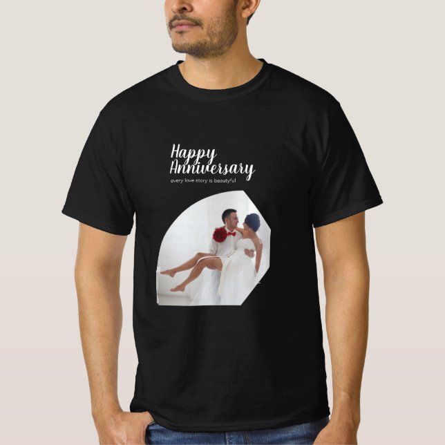 Camiseta Foto Moderna Amor Marido Esposa Feliz Aniversário (Frente)