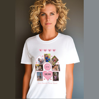 Camiseta Foto Personalizada AMO você MÃE com Corações Branc