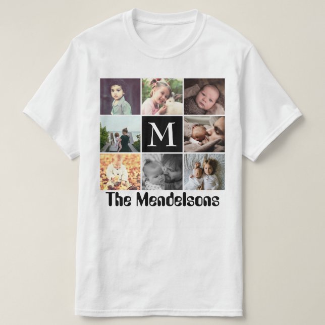 Camiseta Foto personalizada da família e monograma de nome (Frente do Design)