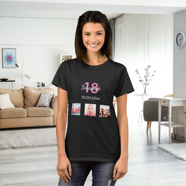 Camiseta Foto personalizada de 18 anos, moça rosa-de-monogr (Criador carregado)