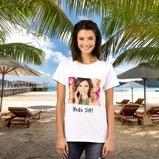 Camiseta Foto personalizada de 50 anos saudação 50 mulher (Criador carregado)