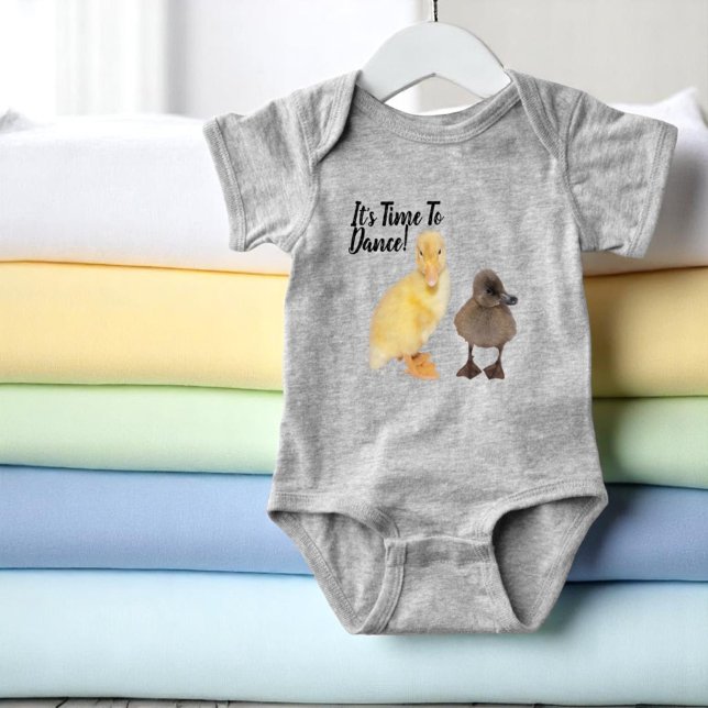 Camiseta Foto personalizada de Ducklings Amarelo e Cinza do (front baby body suit with template text)