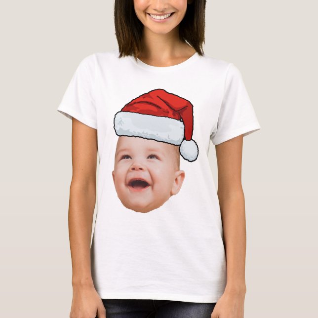 Camiseta Foto personalizada do rosto do bebê Papai Noel Nat (Frente)