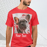 Camiseta Foto personalizada e texto vermelho<br><div class="desc">Foto repetida personalizada e T-Shirt vermelho</div>