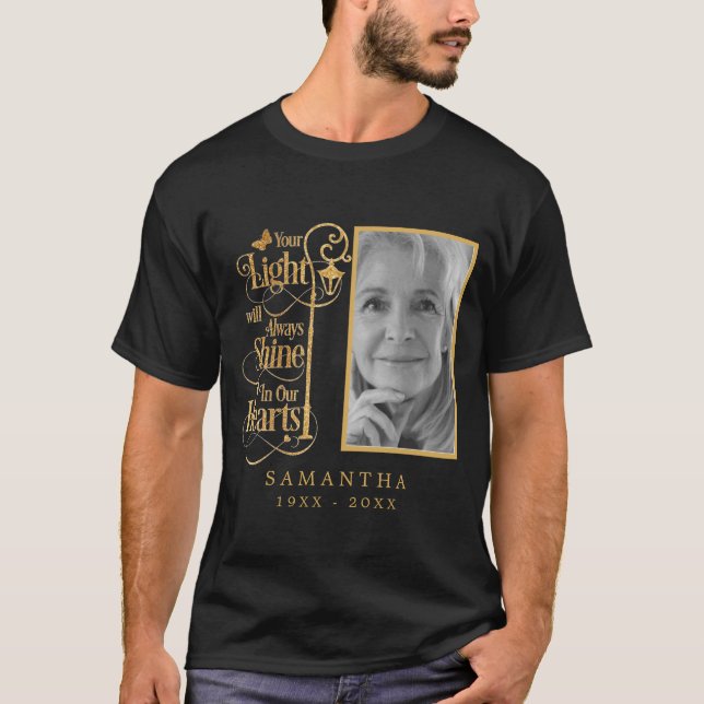 Camiseta Foto Personalizada Funeral Dourada Negra Memorial  (Frente)