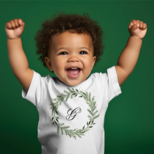 Camiseta Foto personalizada Monograma Pine Wreath Natal