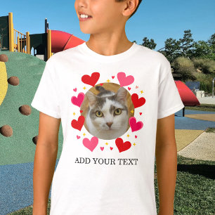 Camiseta Foto Personalizada Texto Vermelho Corações Criança