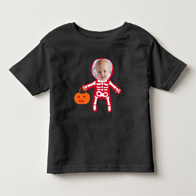 Camiseta Foto personalizada, truque de esqueleto do Hallowe (Frente)