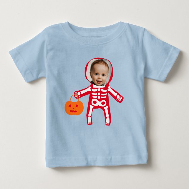 Camiseta Foto personalizada, truque de esqueleto do Hallowe (Frente)