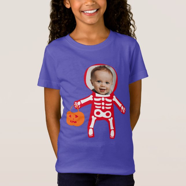 Camiseta Foto personalizada, truque de esqueleto do Hallowe (Frente)