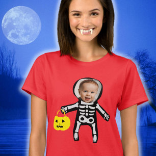 Camiseta Foto personalizada, truque de esqueleto do Hallowe