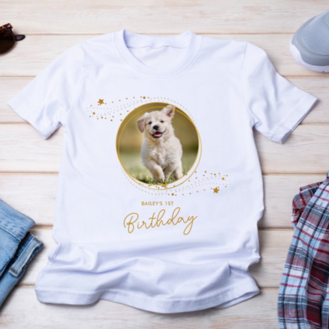 Camiseta Foto Pet Dourada Stars Dog Aniversário Personaliza (Criador carregado)