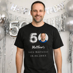 Camiseta Foto preta de prata de 50 anos