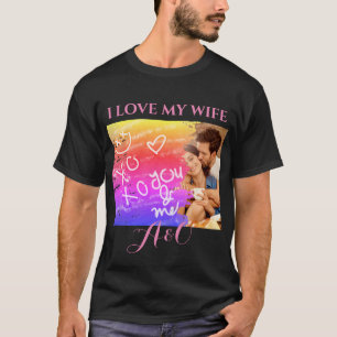 Camiseta Foto Que Amo Minha Esposa XOXO Rainbow Watercolor
