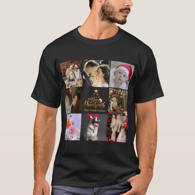 Camiseta Foto Russo da Família de Feliz Natal Moderno (Frente)