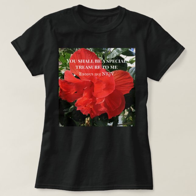 Camiseta Foto: verso da Bíblia do Flor Laranja Duplo Hibisc (Frente do Design)