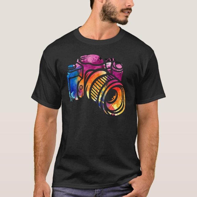Camiseta Fotografia com Fotógrafo de Câmera Colorida (Frente)