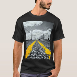 Camiseta Fotografia criativa da estrada de asfalto amarelo
