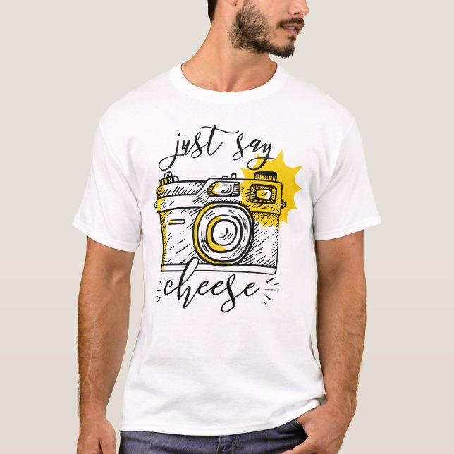 Camiseta Fotografia da câmara retrô "Diga queijo" (Frente)