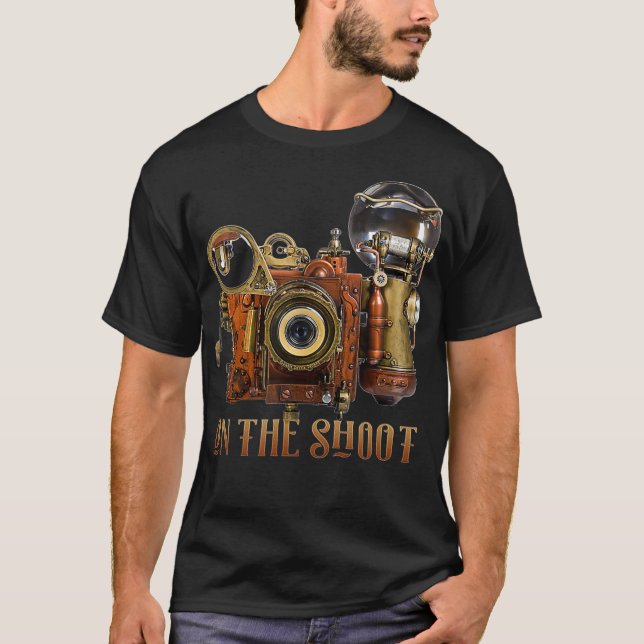 Camiseta Fotografia da Câmera Steampunk Flashbulb Retro Vin (Frente)