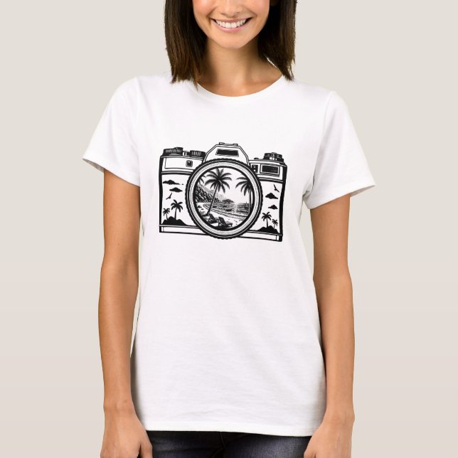 Camiseta Fotografia de Praia de Viagem Câmera   (Frente)