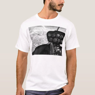 Camiseta Fotografia do preto e do wihte de um helicóptero