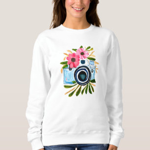 Camiseta Fotografia Personalizada Câmera Antiga Flores