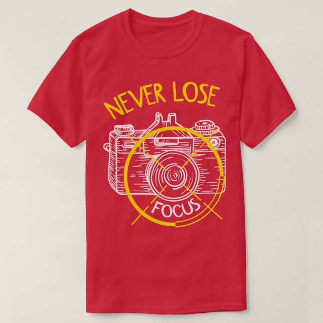 Camiseta Fotógrafo da câmera Vintage I com foco (Frente do Design)