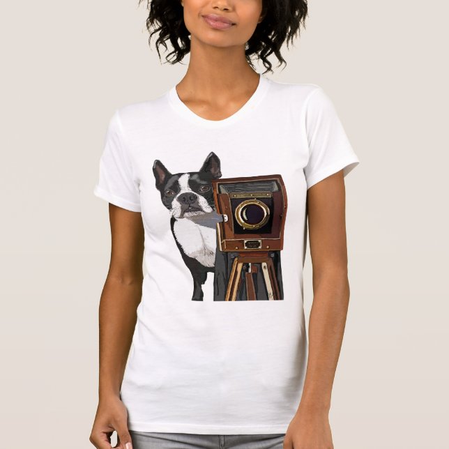 Camiseta Fotógrafo em Boston Terrier 2 (Frente)