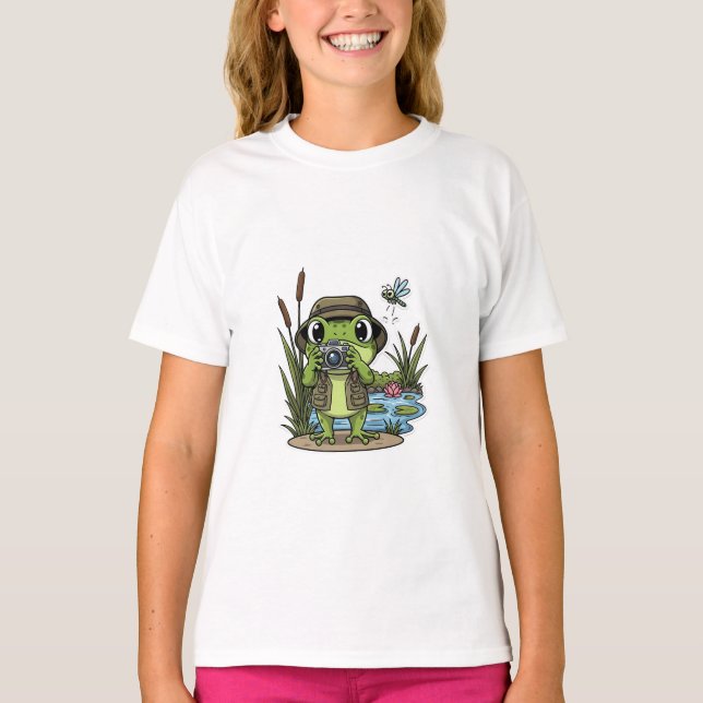 Camiseta Fotógrafo Sapo no Lago com Câmera Crianças (Frente)