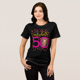 Camiseta Fotos de 50 anos pontos de confete amarelo rosa