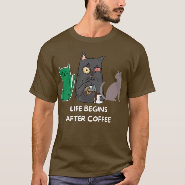 Camiseta Fotos de gato-camisa para amantes de café marrom (Frente)